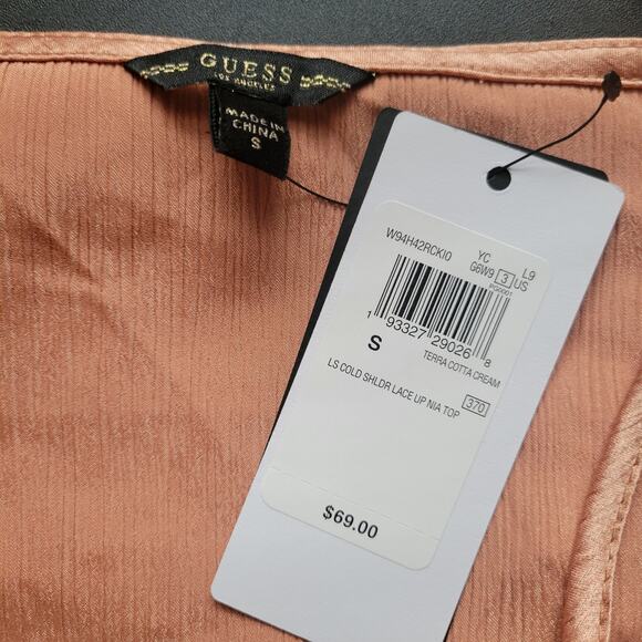 NWT Guess Small Nia Gold Cold Shoulder Ruffle Top - Picture 5 of 6